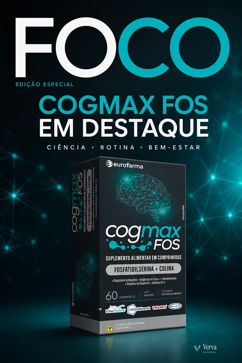 Cogmax FOS em capa de revista, fosfatidilserina e colina