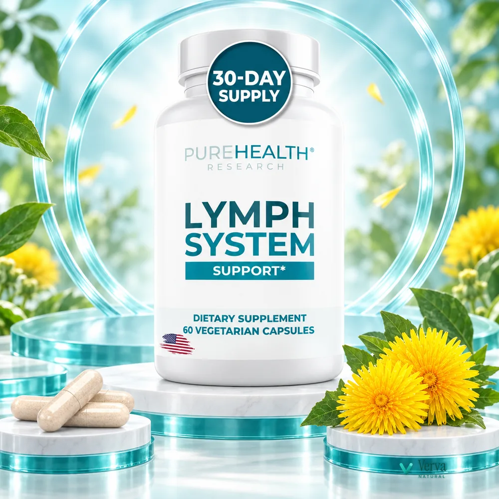Lymph Pure em exposição, frasco e cápsulas