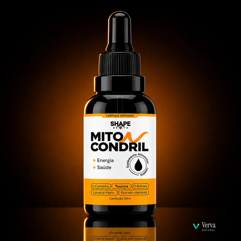 Mitocondril em gotas sobre fundo escuro de estúdio, luz âmbar