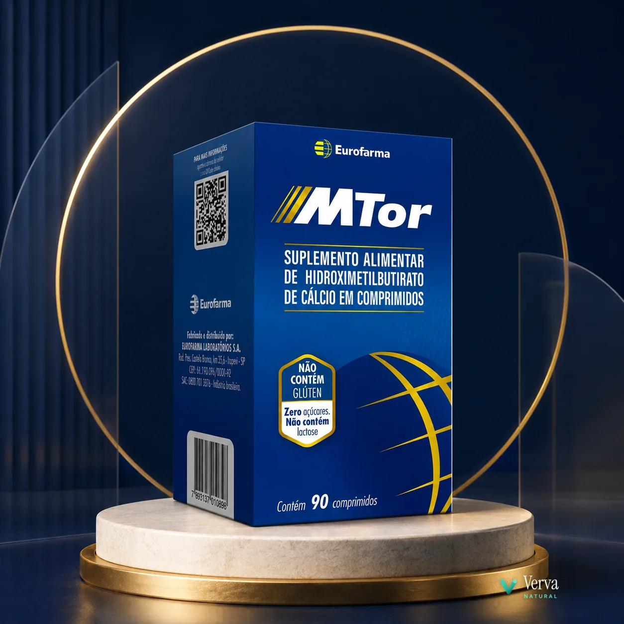 Linha mTOR HMB em exposição, caixa e comprimidos