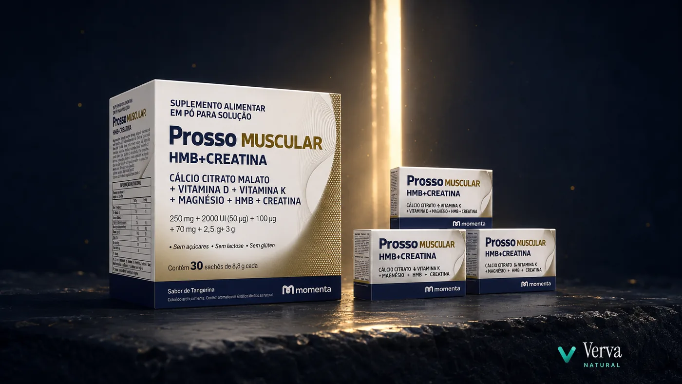 Prosso Muscular em capa de revista, HMB com creatina em sachê